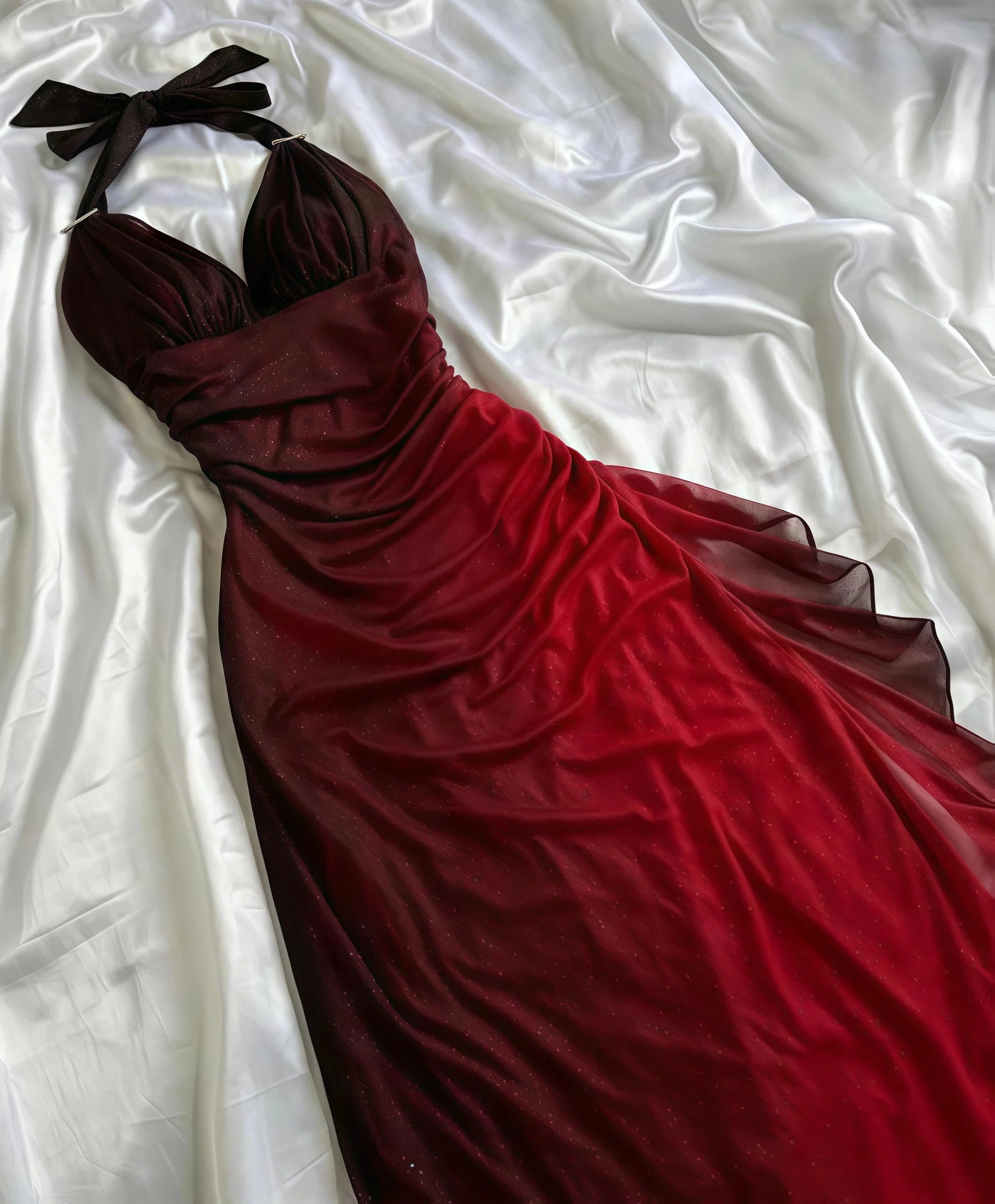 Special Gradient Color Burgundy Classy Prom Dress, Tie Halter Date/Birthday Party Dress
