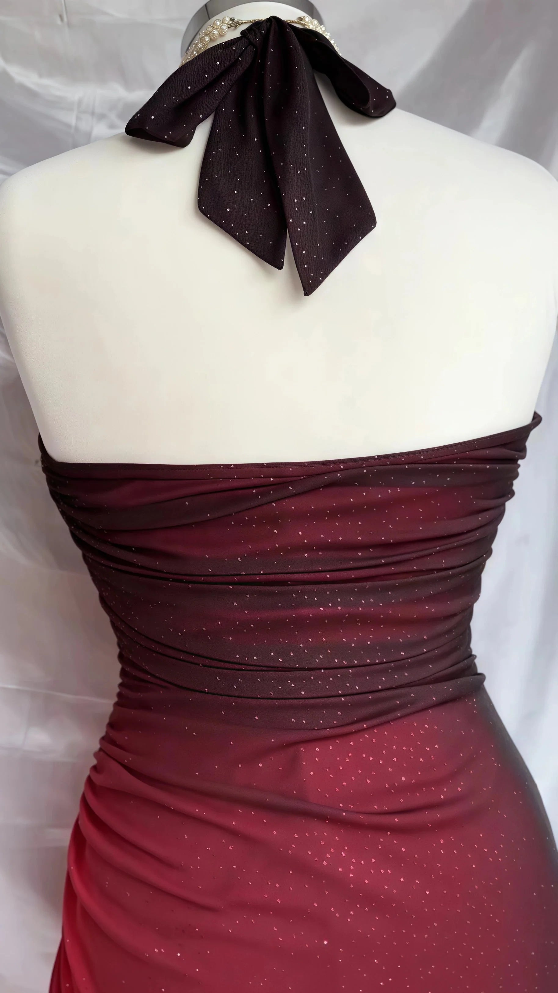Special Gradient Color Burgundy Classy Prom Dress, Tie Halter Date/Birthday Party Dress