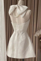 Square Neck Halter Sleeveless Satin A-Line Mini Homecoming Dress With Bow