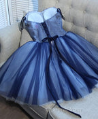 Charming Blue Lace Tule A Lin Short Evening Prom Dress, Homecoming Dress