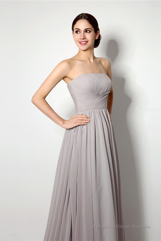 Strapless A Line Chiffon Long Silver Bridesmaid Dresses Secondary image