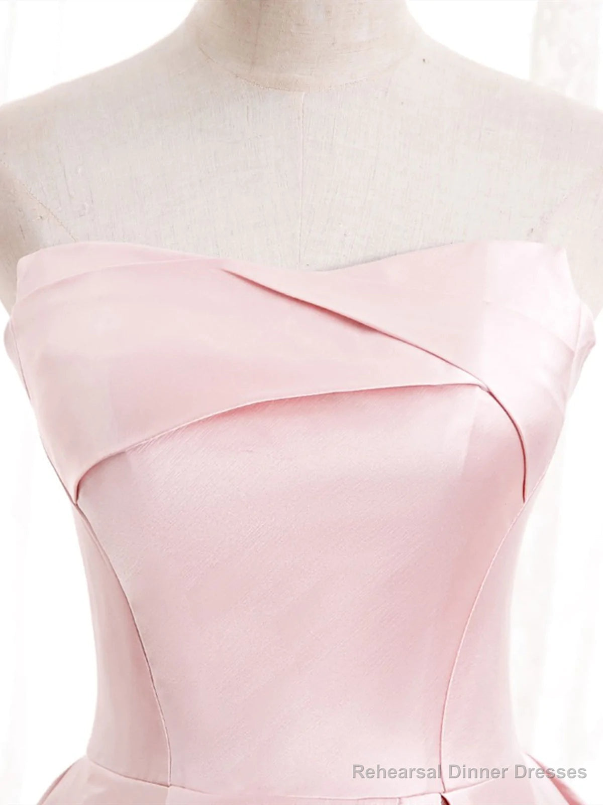 Strapless A-line Pink Satin Prom Dresses, Pink Satin Long Party Dress