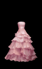 Strapless A Line Ruffle Long Classy Prom Dress Layered Wedding Dress