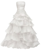 Strapless A Line Ruffle Long Classy Prom Dress Layered Wedding Dress