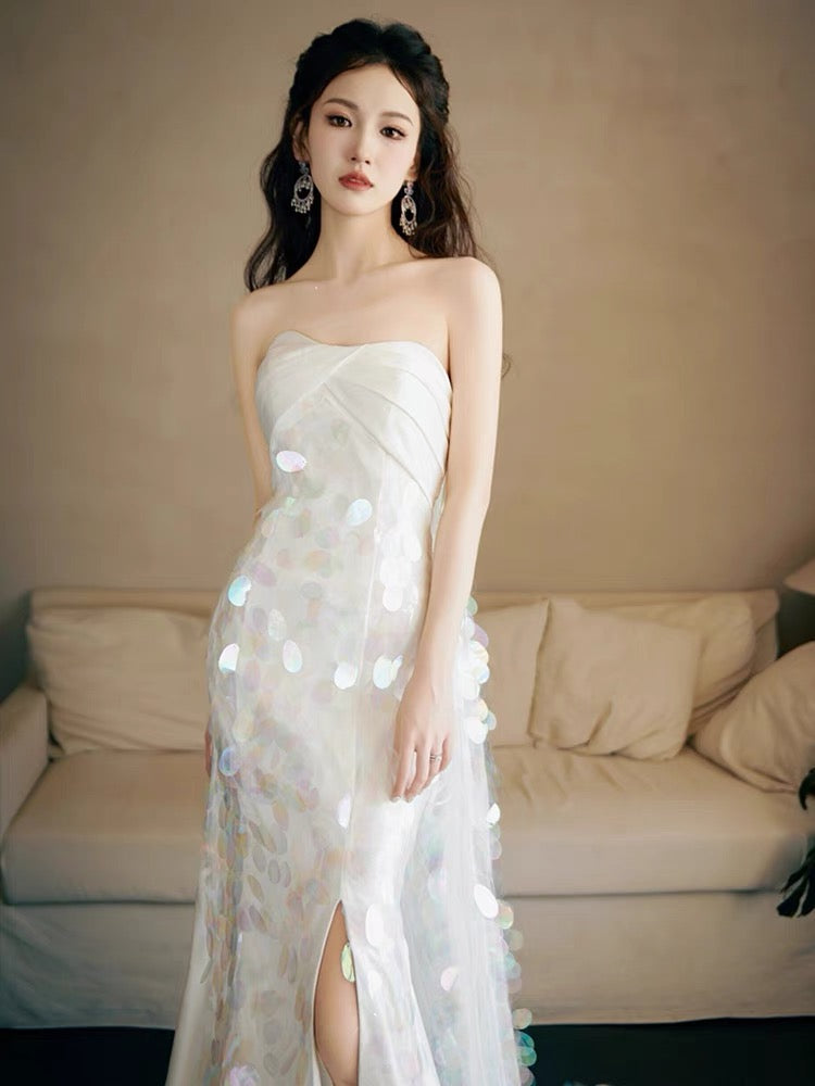 Strapless A Line White Sequin Long Classy Prom Dress Classy Party Dress Secondary image