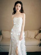 Strapless A Line White Sequin Long Classy Prom Dress Classy Party Dress
