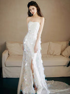 Strapless A Line White Sequin Long Classy Prom Dress Classy Party Dress