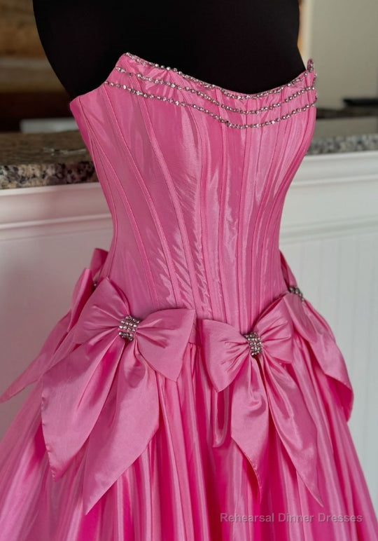 Strapless Ball Gown Long Prom Dress with Beading and Bow Main image