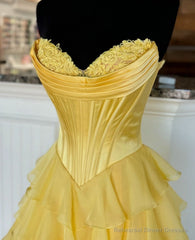 Strapless Ball Gown Long Prom Dress with Ruffle Skirt