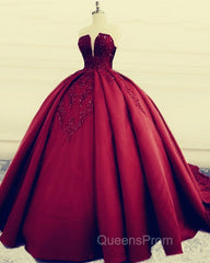 Strapless Ball Gown Satin Dress Lace Appliques