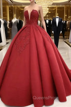 Strapless Ball Gown Satin Dress Lace Appliques