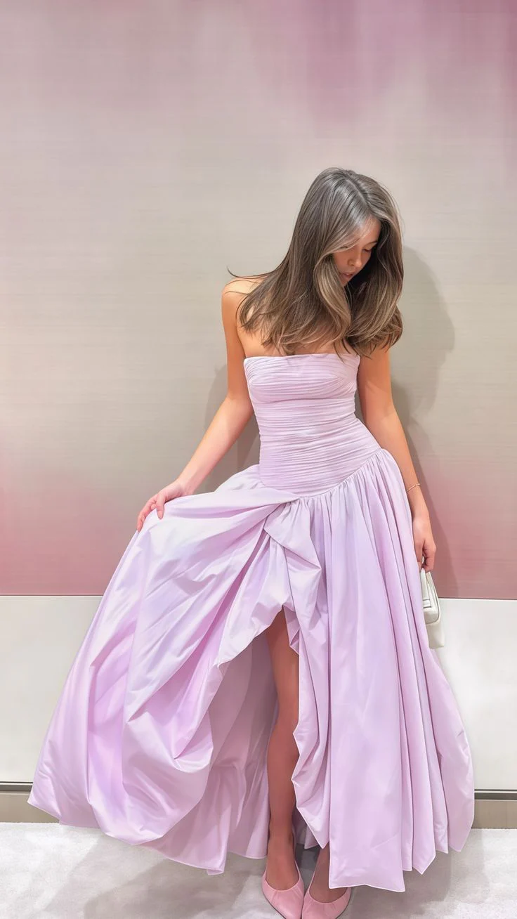 Strapless Black A Line Long Classy Prom Dress With Slit