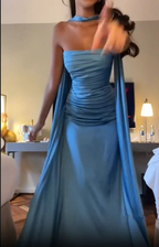 Strapless Blue A Line Satin Long Classy Prom Dress Classy Party Dress