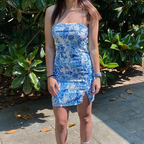 Strapless Blue Print Bodycon Classy Prom Dress Homecoming Dress