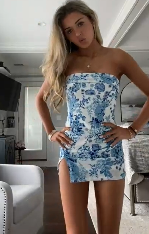Strapless Blue Print Bodycon Classy Prom Dress Homecoming Dress