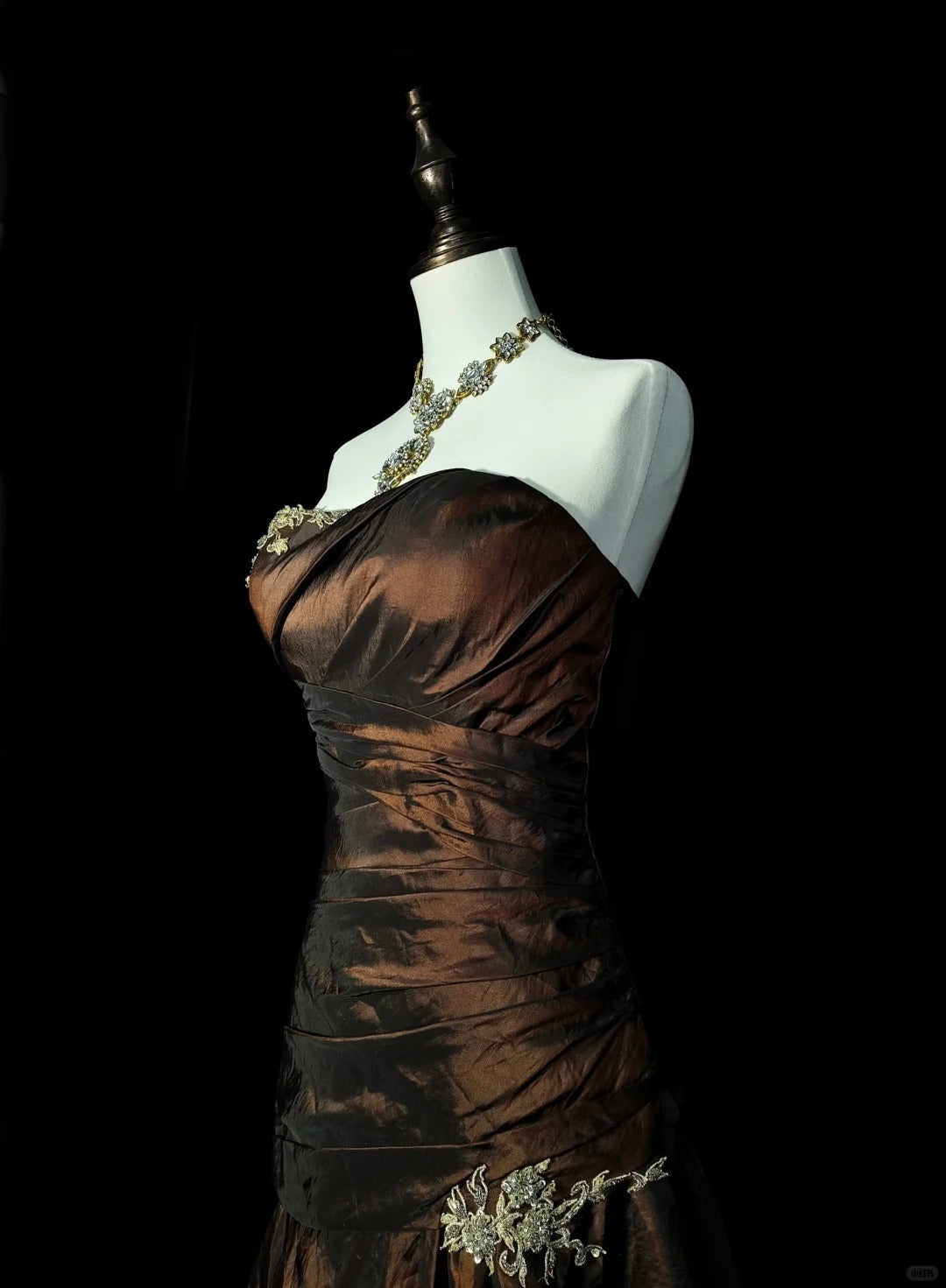 Strapless Brown Vintage Classy Evening Dress, Sleeveless Long Party Gowns