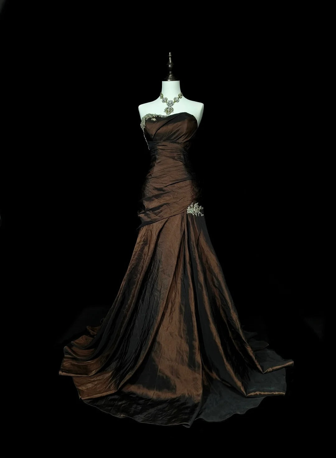 Strapless Brown Vintage Classy Evening Dress, Sleeveless Long Party Gowns Main image