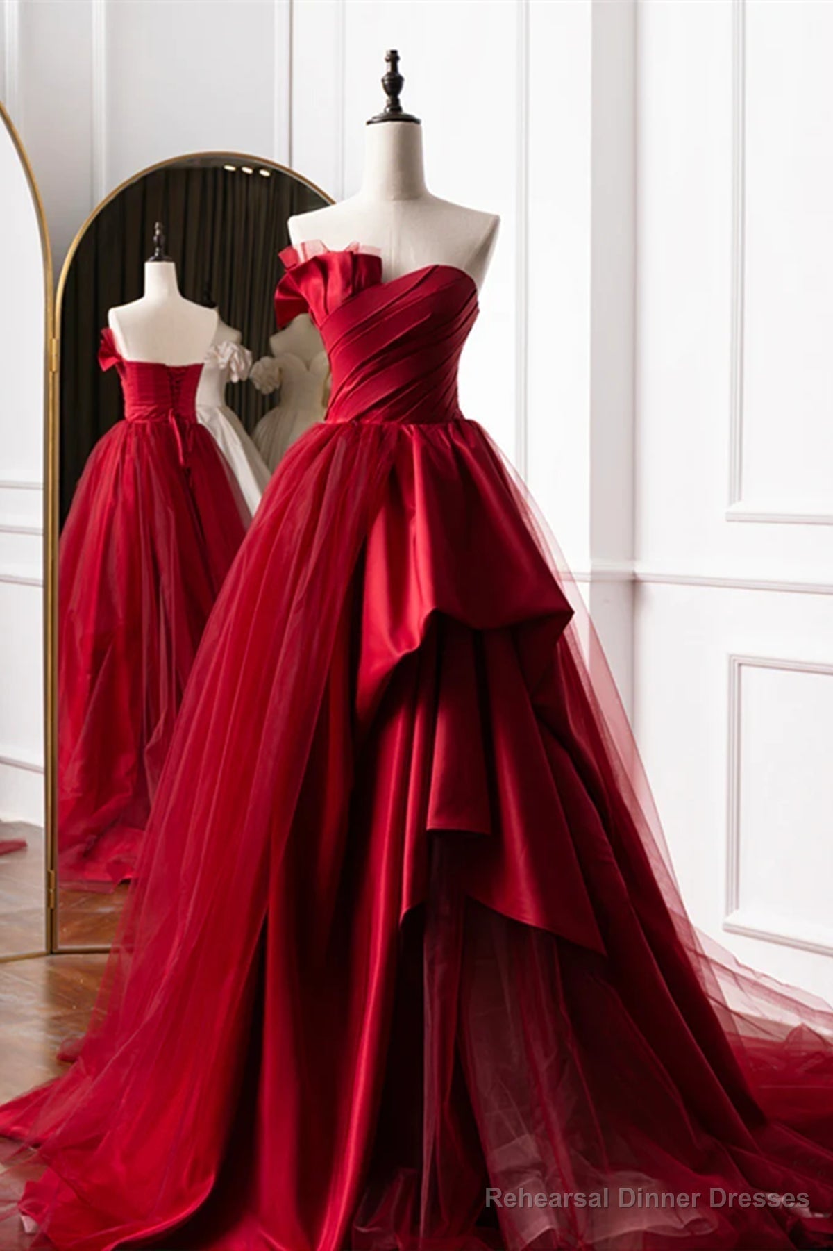 Strapless Burgundy Long Prom Dresses, Wine Red Long Formal Evening Dresses Main image