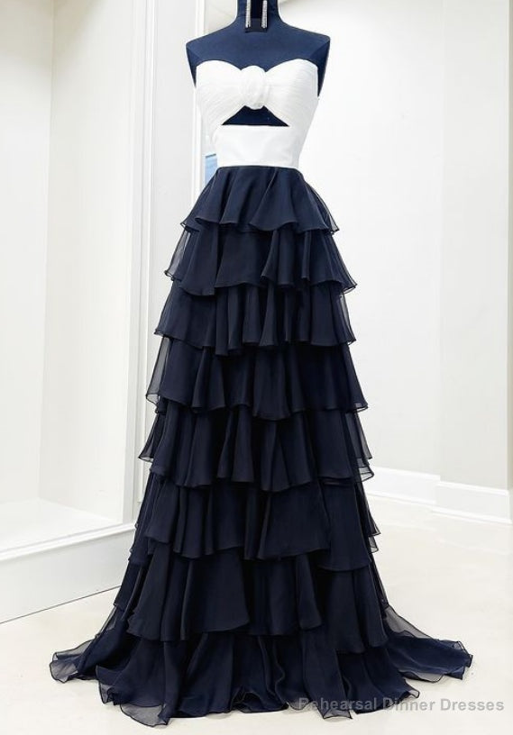 Strapless Chiffon Ruffle Long Prom Dress with Keyhole in Bodice Main image
