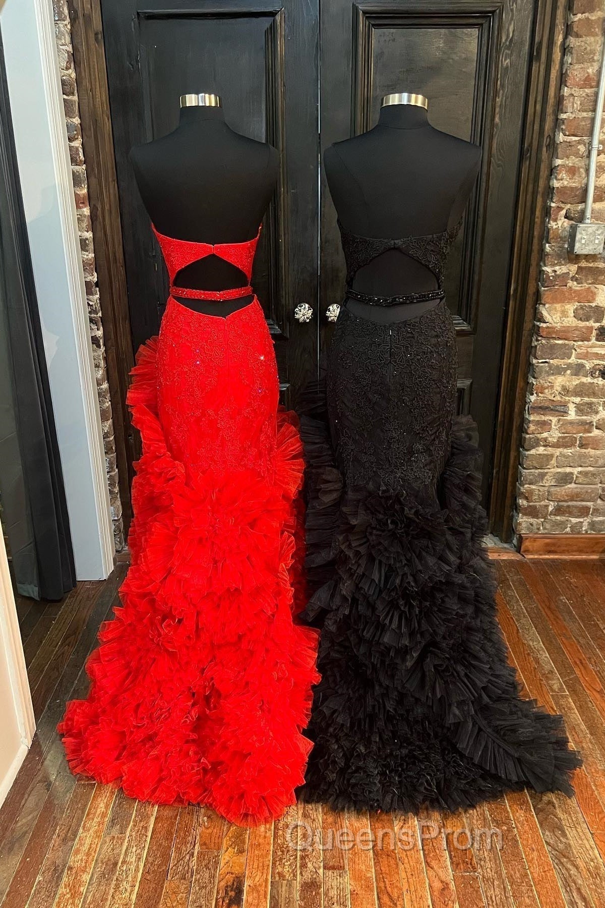 Strapless Cut-Out Back Ruffle Layers Mermaid Evening Prom Dress Secondary image