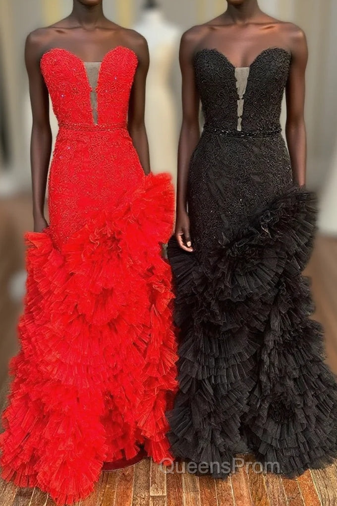 Strapless Cut-Out Back Ruffle Layers Mermaid Evening Prom Dress Main image