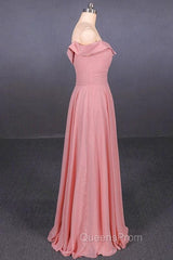 Strapless Floor Length Chiffon Pink Evening Prom Simple A Line Bridesmaid Dress