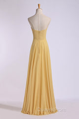 Strapless Gold High Waist Chiffon Long Bridesmaid Dress