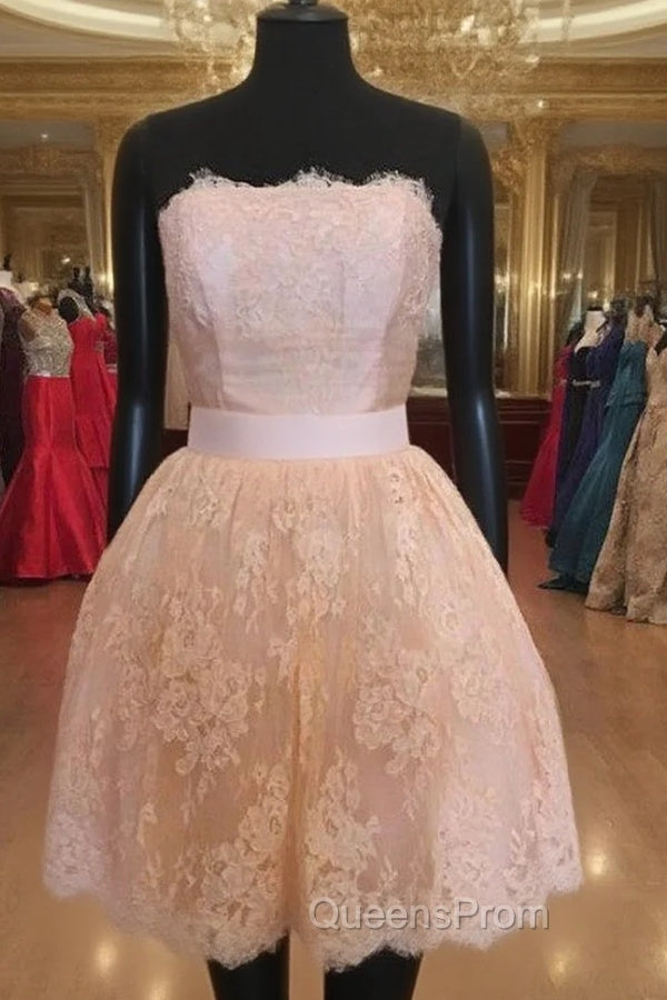 Strapless Lace Homecoming Dress Short Evening Prom Gown