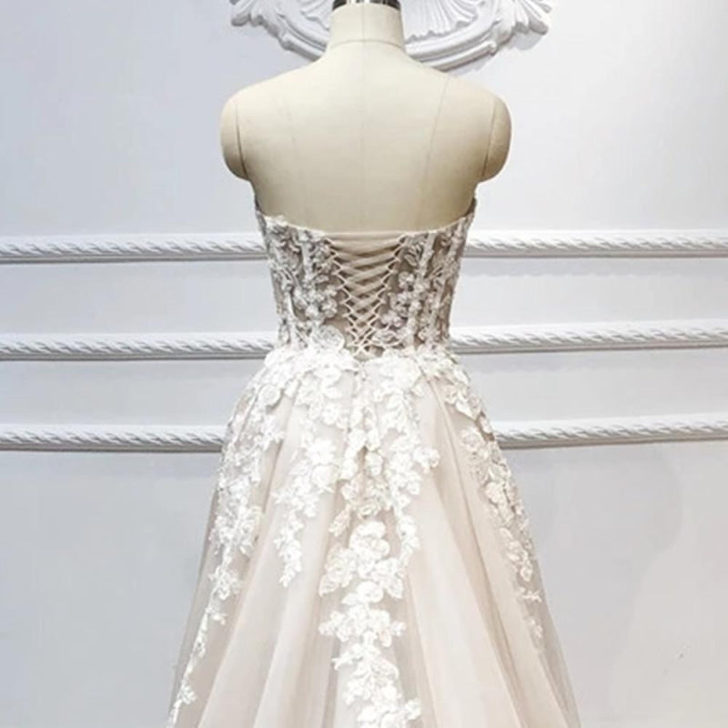 Strapless Lace-up Beaded Appliques A-line Wedding Dress Secondary image