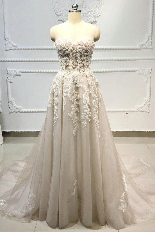 Strapless Lace-up Beaded Appliques A-line Wedding Dress Main image