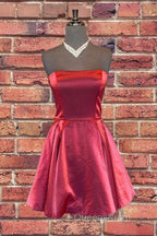 Strapless Lace-Up Yellow Satin Homecoming Dress,Short Cocktail Dress