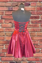Strapless Lace-Up Yellow Satin Homecoming Dress,Short Cocktail Dress