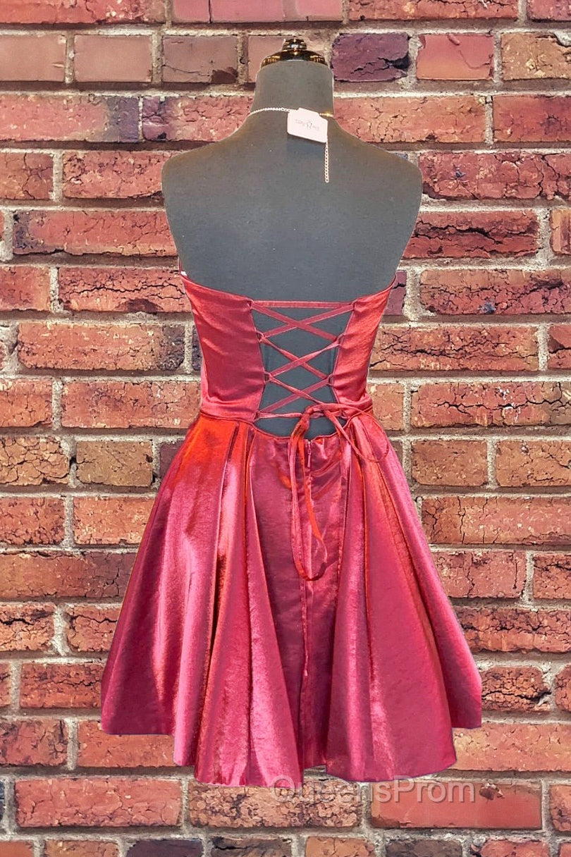 Strapless Lace-Up Yellow Satin Homecoming Dress,Short Cocktail Dress
