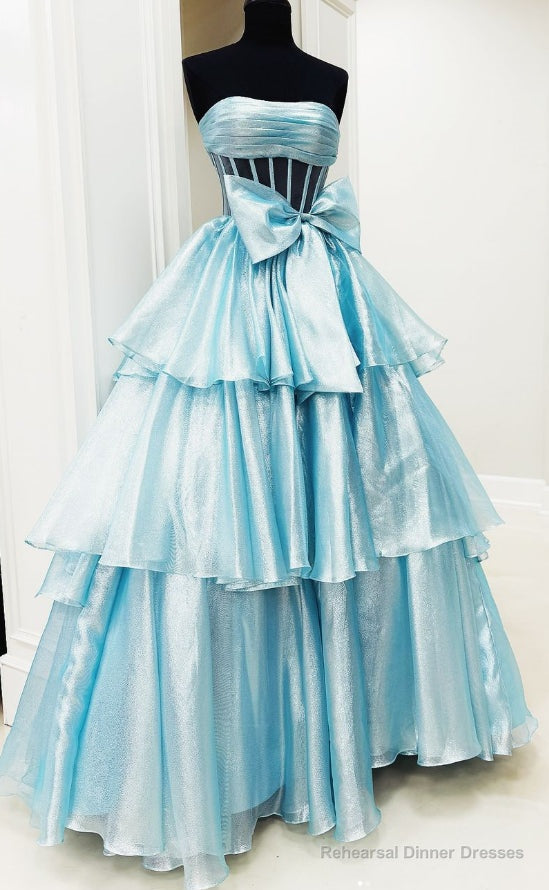 Strapless Long Prom Dress with Bow and Ruffle Skirt Main image