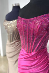 Strapless Mermaid Beaded Long Evening Prom Dress With Slit