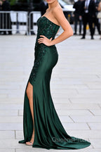 Strapless Mermaid Dark Green Sequin Prom Dress with Slit