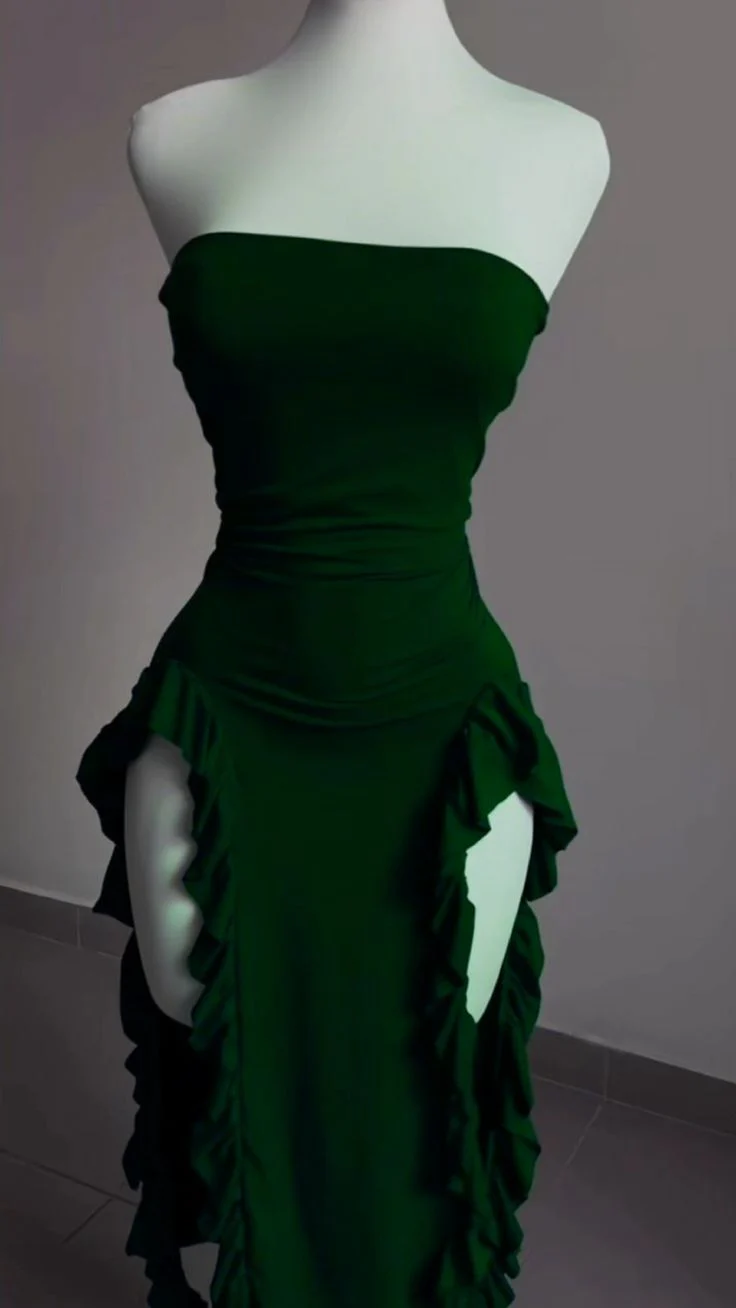 Strapless Midi Length Ruffle Classy Prom Dress Sexy Classy Evening Dress