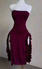 Strapless Midi Length Ruffle Classy Prom Dress Sexy Classy Evening Dress