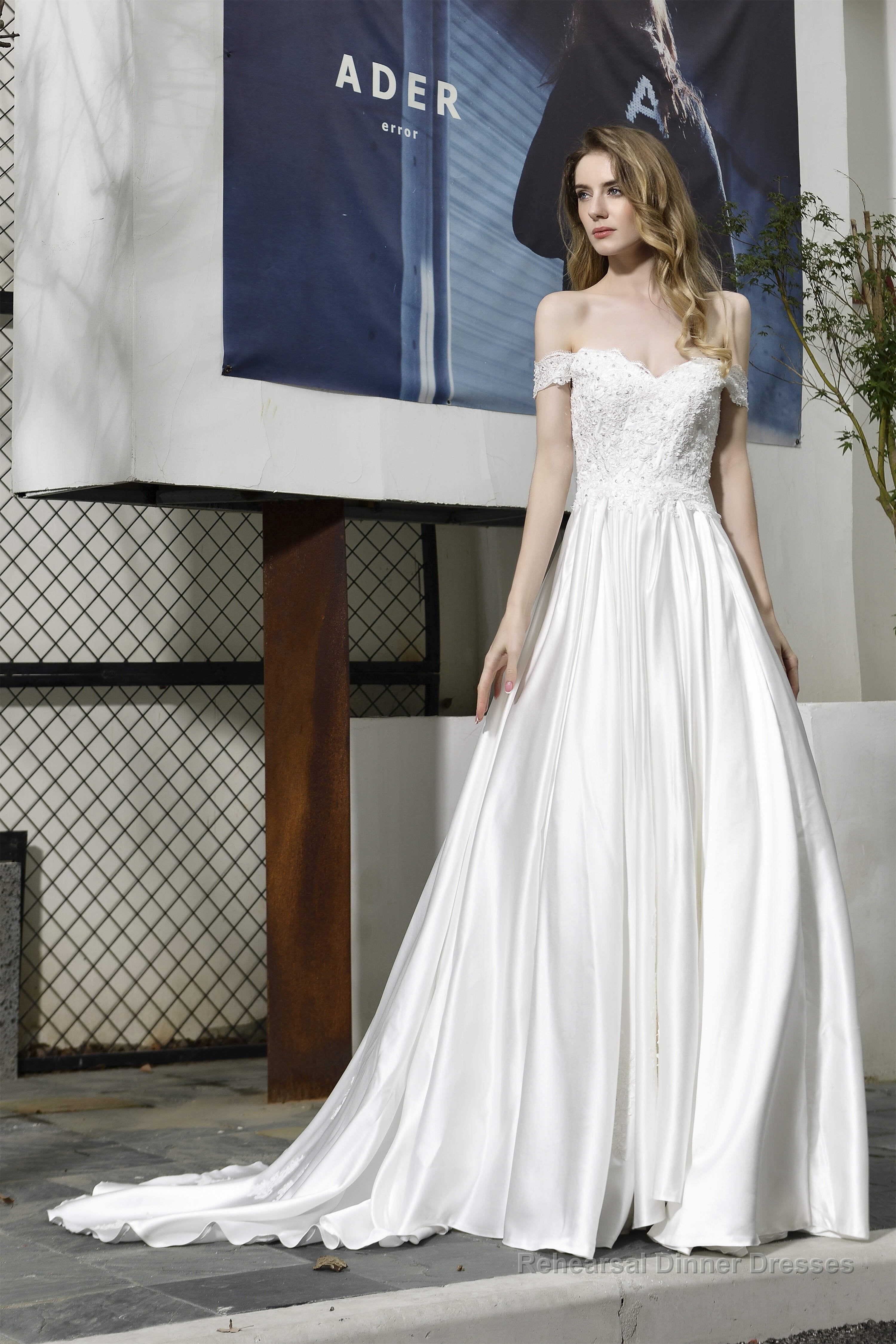 Strapless Off shoulder Appliques Sequins Satin Wedding Dresses Secondary image