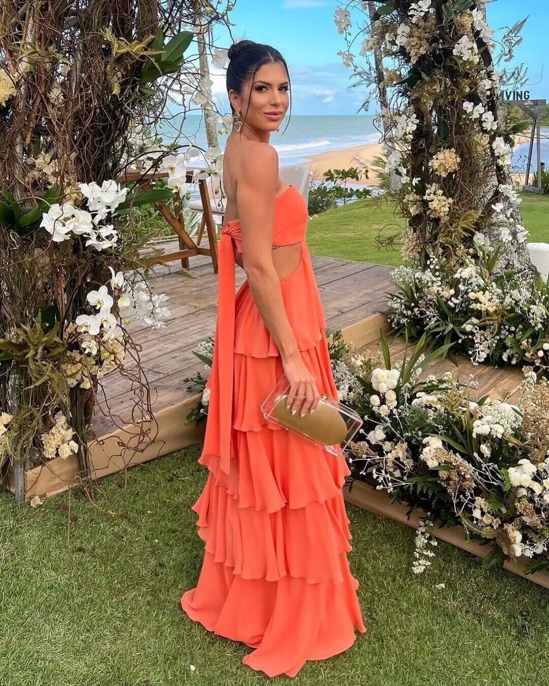 Strapless Orange Layered A Line Long Classy Prom Dress Secondary image