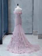Strapless Pink Chiffon Creased Evening Dress Floor Length Mermaid Evening Prom Dress With Sweep