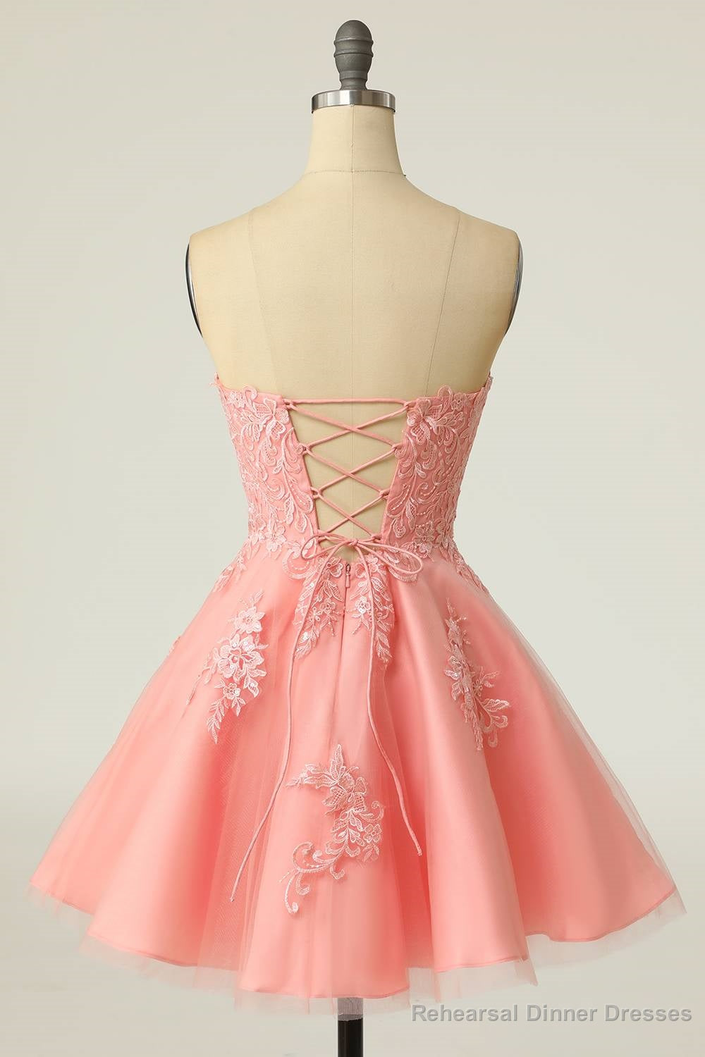 Strapless Pink Lace Appliues A-Line Short Party Dress Secondary image