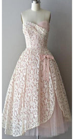 Strapless pink lace unique style vintage cheap homecoming Classy Prom gowns Dress
