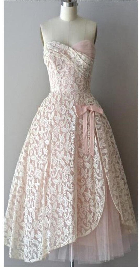 Strapless pink lace unique style vintage cheap homecoming Classy Prom gowns Dress