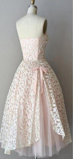 Strapless pink lace unique style vintage cheap homecoming Classy Prom gowns Dress