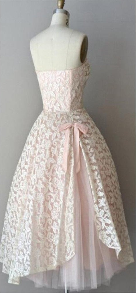 Strapless pink lace unique style vintage cheap homecoming Classy Prom gowns Dress