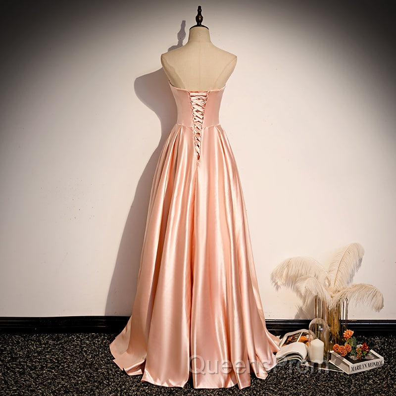 Strapless Pink Satin Long Party Dress Formal Evening Prom Dress Secondary image