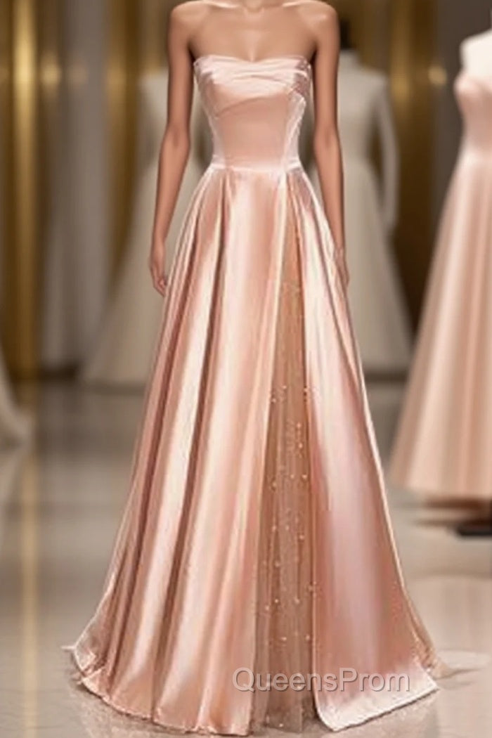 Strapless Pink Satin Long Party Dress Formal Evening Prom Dress Main image