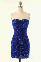 Strapless Pink Sequined Bodycon Homecoming Dress