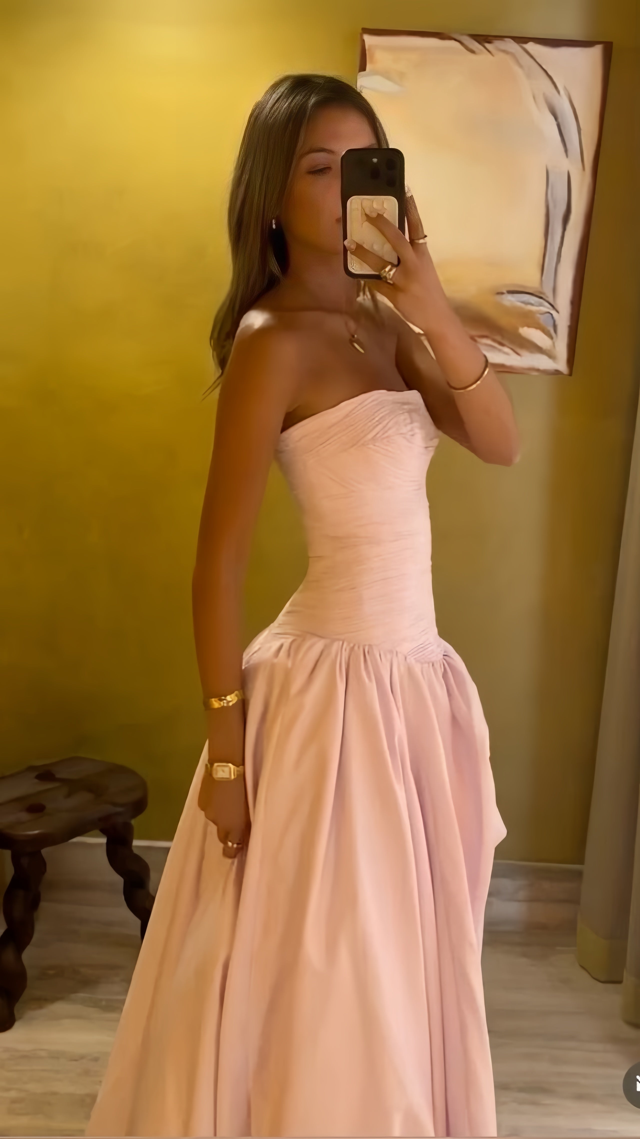 Strapless Pink Split Classy Prom Dress A-Line Party Classy Dress